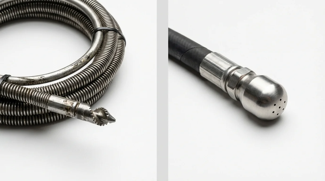Drain snake cable and hydro jetting nozzle used for drain cleaning in Carriere, MS
