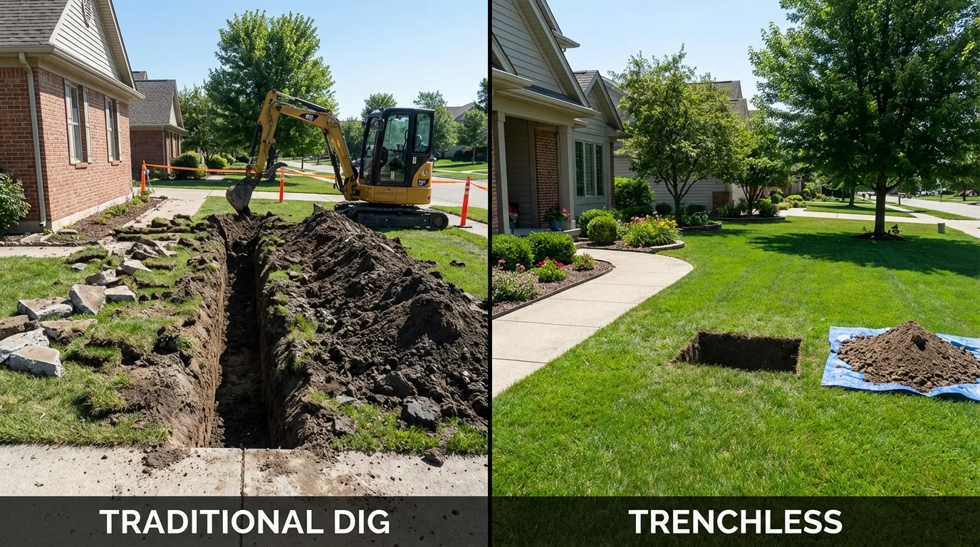 Trenchless sewer repair with minimal yard damage versus traditional excavation in Carriere, MS